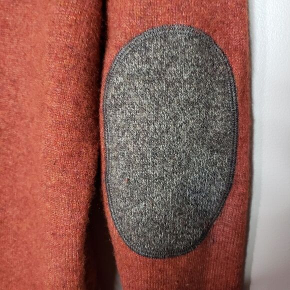 Black Brown 1826 Medium Long Sleeve Brown Rust Lambswool V-Neck Sweater Patches - Picture 5 of 9